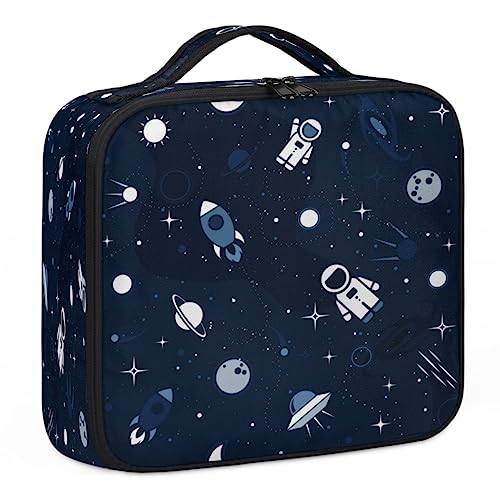 Niedliche Astronauten-Make-up-Koffer, Make-up-Organizer-Tasche für Make-up-Künstler, 2-lagig, 25,4 cm, Reisezugkoffer, Make-up-Tasche für Kosmetik, Friseure, Nageltechnik, niedliche Astronauten, 26,7 von Tavisto