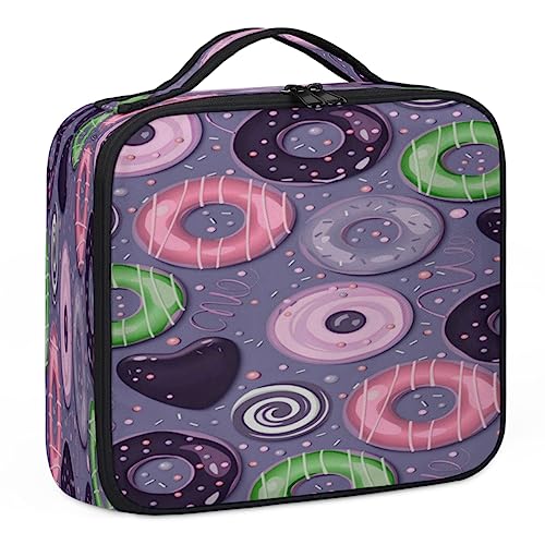 Niedlicher Donut-Make-up-Koffer, Make-up-Organizer-Tasche für Make-up-Künstler, 2-lagig, 25,4 cm, Reise-Zugkoffer, Make-up-Tasche für Kosmetik, Friseure, Nageltechnik, niedlicher Donut, 26,7 x 22,9 x von Tavisto