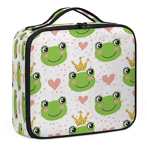 Niedlicher Frosch-Make-up-Koffer, Make-up-Organizer-Tasche für Make-up-Künstler, 2-lagig, 25,4 cm, Reise-Zugkoffer, Make-up-Tasche für Kosmetik, Friseure, Nageltechnik, niedlicher Frosch, 26,7 x 22,9 von Tavisto