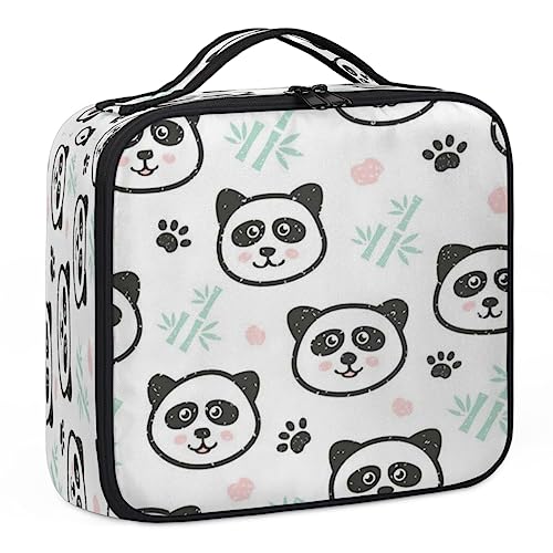 Niedlicher Panda-Make-up-Koffer aus Bambus, Make-up-Organizer-Tasche für Make-up-Künstler, 2-lagig, 25,4 cm, Reise-Zugkoffer, Make-up-Tasche für Kosmetik, Friseure, Nageltechnik, niedlicher von Tavisto