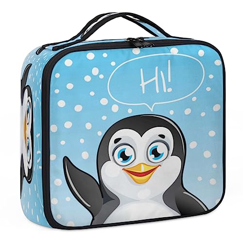 Niedlicher Pinguin-Make-up-Koffer, Make-up-Organizer-Tasche für Make-up-Künstler, 2-lagig, 25,4 cm, Reisezugkoffer, Make-up-Tasche für Kosmetik-Friseure, Nageltechnik, niedlicher Pinguin, 26,7 x 22,9 von Tavisto