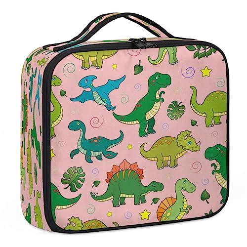 Niedlicher antiker Dinosaurier-Make-up-Koffer, Make-up-Organizer-Tasche für Make-up-Künstler, 2-lagig, 25,4 cm, Reisezugkoffer, Make-up-Tasche für Kosmetik, Friseure, Nageltechnik, niedlicher alter von Tavisto