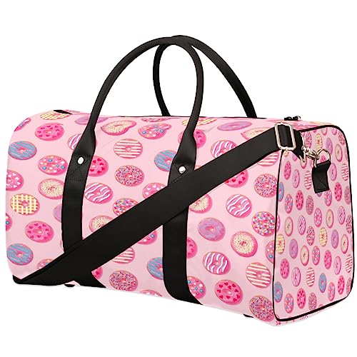 Pink Donut Theme Reisetasche, Weekender Taschen f黵 Frauen Reisen, Turnbeutel, Handgep鋍k Taschen f黵 Flugzeuge, Duffle Bag f黵 M鋘ner Reisen, Weekender Tasche, Rosa Donut-Motiv von Tavisto