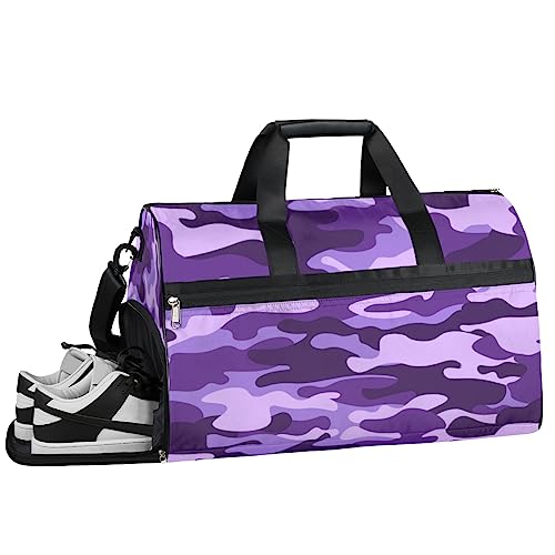 Primitive Dinosaurier Turnbeutel, Sport Turnbeutel mit Nassfach & Schuhfach, Turnbeutel für Damen, Turnbeutel für Männer, Workout Tasche, Sporttasche, Weekender Bag mit Schuhfach, Camouflage Violett, von Tavisto