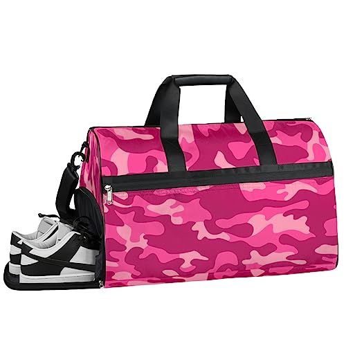 Rosa Camouflage Turnbeutel Sport Turnbeutel mit Nassfach & Schuhfach Turnbeutel für Damen Turnbeutel Herren Workout Tasche Sportbeutel Weekender Bag mit Schuhfach, Pink/Camouflage, 19.7*9.9*13 inch, von Tavisto