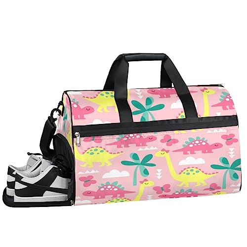 Rosa Camouflage Turnbeutel Sport Turnbeutel mit Nassfach & Schuhfach Turnbeutel für Damen Turnbeutel Herren Workout Tasche Sportbeutel Weekender Bag mit Schuhfach, Rosa Dinosaurier-Muster, 19.7*9.9*13 von Tavisto