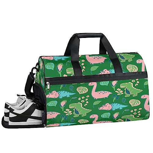 Rosa Camouflage Turnbeutel Sport Turnbeutel mit Nassfach & Schuhfach Turnbeutel für Damen Turnbeutel Herren Workout Tasche Sportbeutel Weekender Bag mit Schuhfach, Rosa Kawaii Dinosaurier, 19.7*9.9*13 von Tavisto