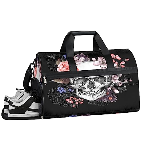 Rosa Camouflage Turnbeutel Sport Turnbeutel mit Nassfach & Schuhfach Turnbeutel für Damen Turnbeutel Herren Workout Tasche Sportbeutel Weekender Bag mit Schuhfach, Rosa Rose Schädel, 19.7*9.9*13 inch, von Tavisto