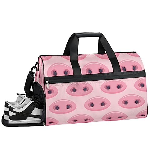 Rosa Camouflage Turnbeutel Sport Turnbeutel mit Nassfach & Schuhfach Turnbeutel für Damen Turnbeutel Herren Workout Tasche Sportbeutel Weekender Bag mit Schuhfach, Rosa Schwein Nase, 19.7*9.9*13 inch, von Tavisto