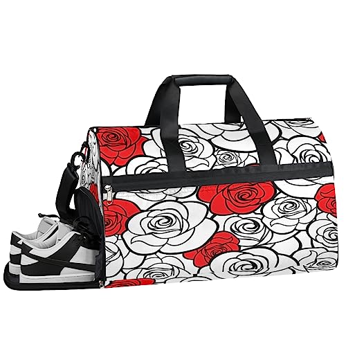 Rose Print Turnbeutel, Sport Turnbeutel mit Nassfach & Schuhfach, Turnbeutel für Damen, Turnbeutel für Herren, Workout Tasche, Sporttasche, Weekender Bag mit Schuhfach, Rose Print, 19.7*9.9*13 inch, von Tavisto