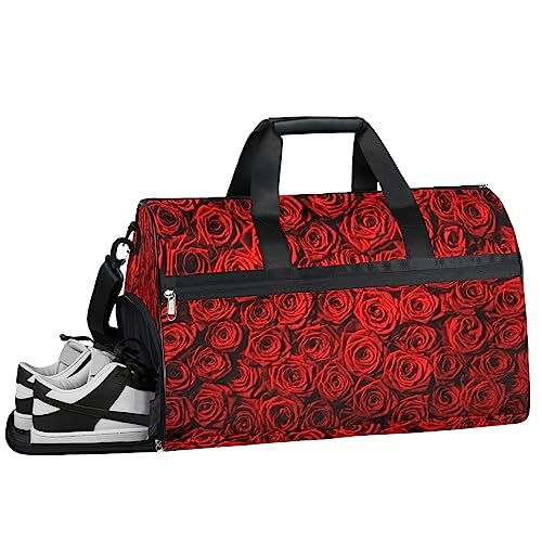 Rot Camouflage Turnbeutel, Sport Turnbeutel mit Nassfach & Schuhfach, Turnbeutel für Damen, Turnbeutel für Herren, Workout Tasche, Sporttasche, Weekender Bag mit Schuhfach, Rose, Rot, 19.7*9.9*13 von Tavisto