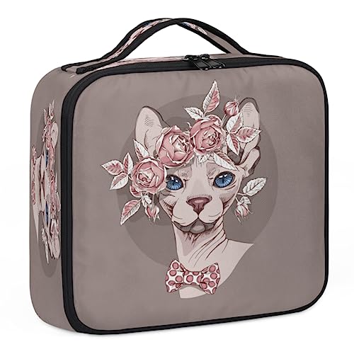 Schöne Sphynx Katzen-Make-up-Tasche, Make-up-Organizer-Tasche für Make-up-Künstler, 2-lagig, 25,4 cm, Reise-Zugkoffer, Make-up-Tasche für Kosmetik-Friseure, Nageltechnik, schöne Sphynx-Katze, 26,7 x von Tavisto