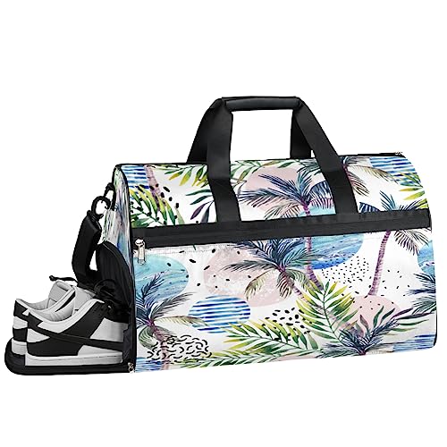 Schöner Schmetterling Turnbeutel Sport Turnbeutel mit Nassfach & Schuhfach Turnbeutel für Damen Turnbeutel für Männer Workout Tasche Sportbeutel Weekender Bag mit Schuhfach, Schöne Palme, 19.7*9.9*13 von Tavisto