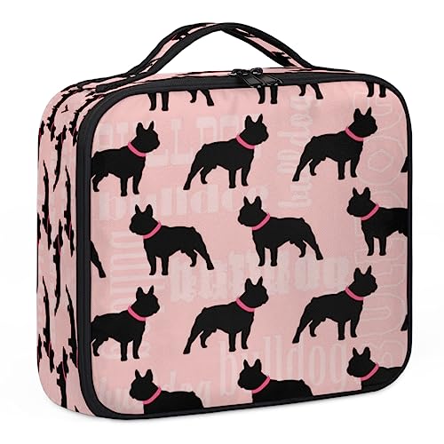 Schwarze Make-up-Tasche mit französischer Bulldogge, Make-up-Organizer-Tasche für Make-up-Künstler, 2-lagig, 25,4 cm, Reisezugkoffer, Make-up-Tasche für Kosmetik-Friseure, Nail Tech, schwarze von Tavisto