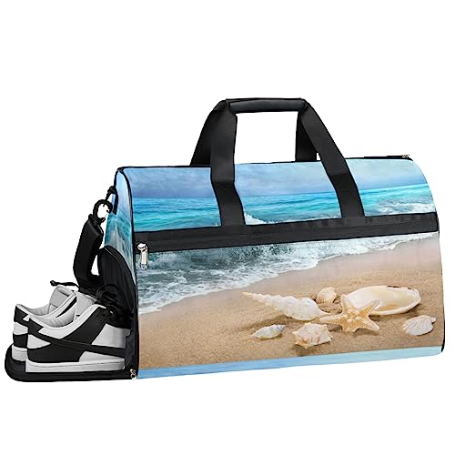 Seahorse Shell Fish Turnbeutel, Sport Turnbeutel mit Nassfach & Schuhfach, Turnbeutel für Damen, Turnbeutel für Herren, Workout Tasche, Sporttasche, Weekender Bag mit Schuhfach, Muschel-Wellen, von Tavisto