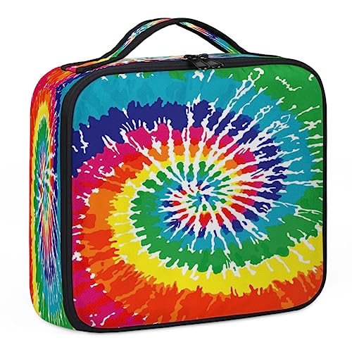 Spiral-Regenbogen-Batik-Make-up-Koffer, Make-up-Organizer-Tasche für Make-up-Künstler, 2-lagig, 25,4 cm, Reise-Zugkoffer, Make-up-Tasche für Kosmetik, Friseure, Nageltechnik, Spirale, von Tavisto