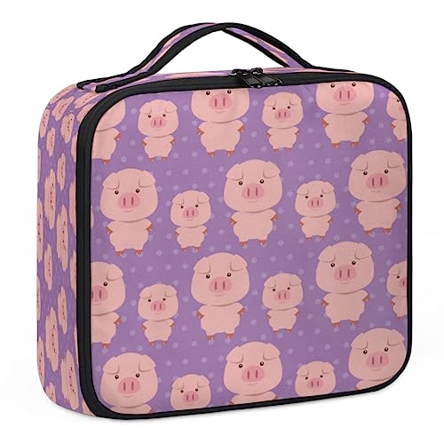 Süßes Schweine-Make-up-Koffer, Make-up-Organizer-Tasche für Make-up-Künstler, 2-lagig, 25,4 cm, Reise-Zugkoffer, Make-up-Tasche für Kosmetik, Friseure, Nageltechnik, niedliches Schwein, 26,7 x 22,9 x von Tavisto