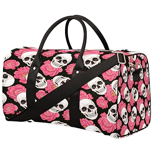 Sugar Skull Pink Flower Travel Bag, Weekender Bags for Women Travel, Gym Bag, Carry on Bags for Airplanes, Duffle Bag for Men Travel, Weekender Bag, Travel Duffle Bag, Sugar Skull Pink Flower von Tavisto