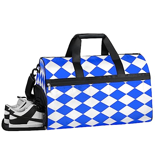 Tavisto Blau-weiße Rautenmuster, ultimative wasserdichte Reisetasche für Damen, stilvoll, geräumig und vielseitig, Reise- und Fitnessbegleiter, Blau Weiß Raute, 19.7*9.9*13inch von Tavisto