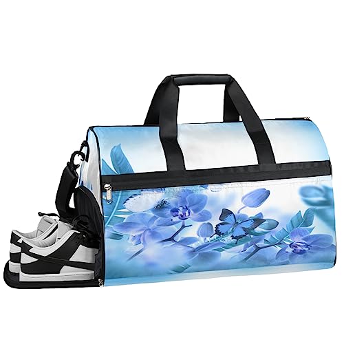 Tavisto Blaue Schmetterlinge und Blumen, ultimative wasserdichte Reisetasche für Damen, stilvoll, geräumig und vielseitig, Reise- und Fitnessbegleiter, Blaue Schmetterlinge Blumen, 19.7*9.9*13inch von Tavisto