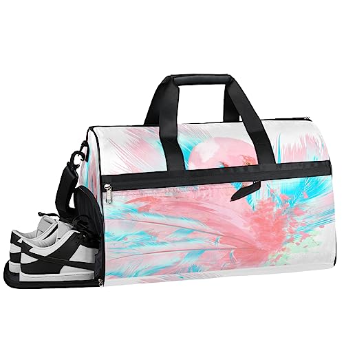 Tavisto Blauer rosa Flamingo Ultimate wasserdichte Reisetasche für Damen – stilvoll, geräumig und vielseitiger Reise- und Fitnessbegleiter, Blauer rosa Flamingo, 19.7*9.9*13inch von Tavisto