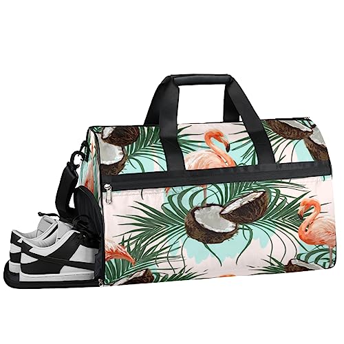 Tavisto Coconuts Flamingo Ultimate wasserdichte Reisetasche für Damen – stilvoll, geräumig und vielseitiger Reise- und Fitnessbegleiter, Kokosnüsse Flamingo, 19.7*9.9*13inch von Tavisto