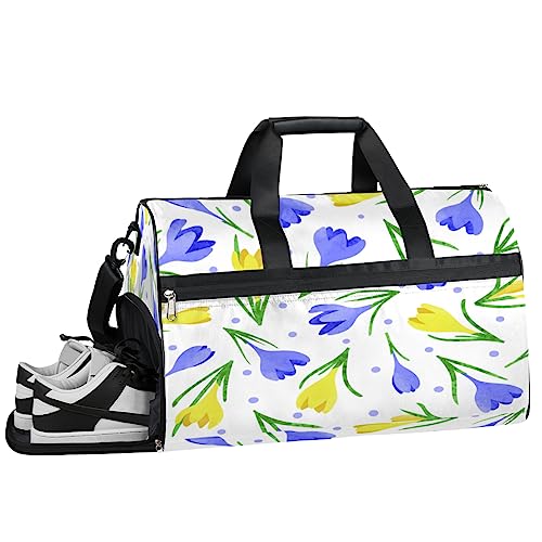 Tavisto Petunias ultimative wasserdichte Reisetasche für Damen, stilvoll, geräumig, vielseitig, Reise- und Fitnessbegleiter, Blau / Gelb, Blau Gelb Petunien, 19.7*9.9*13inch von Tavisto