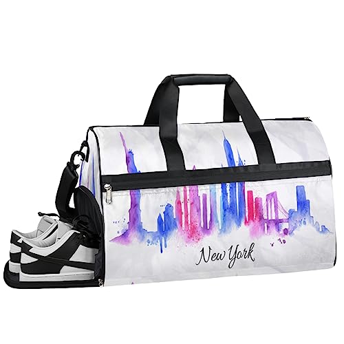 Tavisto Watercolor New York Ultimate wasserdichte Reisetasche für Damen – stilvoll, geräumig und vielseitiger Reise- und Fitnessbegleiter, Aquarell New York, 19.7*9.9*13inch von Tavisto