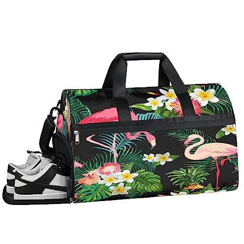 Tiny Daisy Turnbeutel, Sport Turnbeutel mit Nassfach & Schuhfach, Turnbeutel für Damen, Turnbeutel für Herren, Workout-Tasche, Sporttasche, Weekender Bag mit Schuhfach, Tropischer Flamingo, von Tavisto