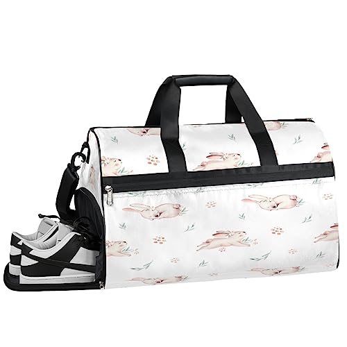 Totenkopf Gelb Blume Blätter Turnbeutel Sport Turnbeutel mit Nassfach & Schuhfach Turnbeutel für Damen Turnbeutel Herren Workout Tasche Sportbeutel Weekender Bag mit Schuhfach, Schlafende Kaninchen, von Tavisto