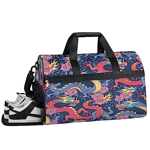 Usa 3D Katze Turnbeutel, Sport Turnbeutel mit Nassfach & Schuhfach, Turnbeutel für Damen, Turnbeutel für Männer, Workout-Tasche, Sporttasche, Weekender Bag mit Schuhfach, Vintage Drache, 19.7*9.9*13 von Tavisto