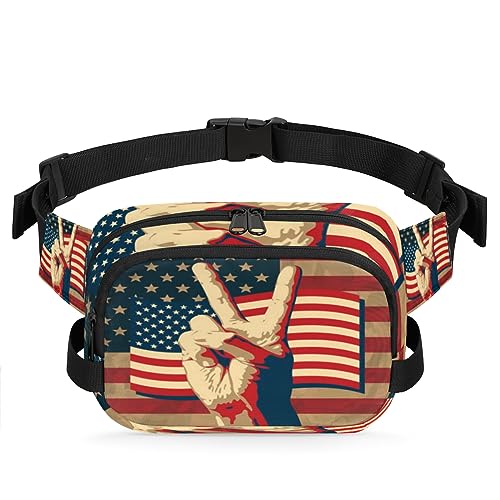 Usa Flag The Victory Sign Durable Waterproof Fanny Pack with Double Zipper Closure - Organize Your Essentials with Ease - Lightweight and Comfortable for Men and Women, USA-Flagge Der Sieg Zeichen von Tavisto