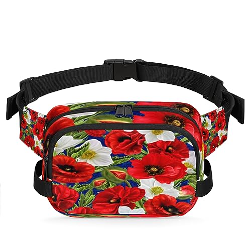 Usa Flag The Victory Sign Durable Waterproof Fanny Pack with Double Zipper Closure - Organize Your Essentials with Ease - Lightweight and Comfortable for Men and Women, Vintage Poppy von Tavisto