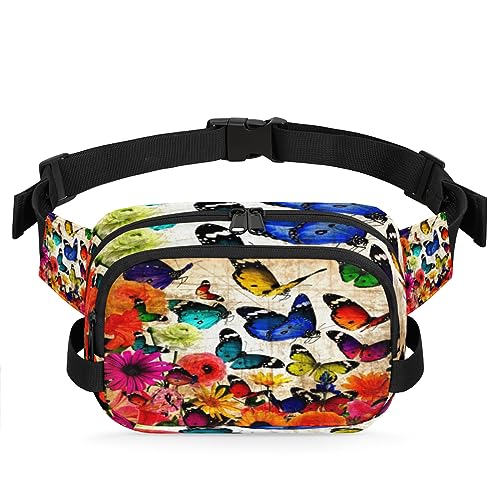 Vintage Baseball Durable Waterproof Fanny Pack with Double Zipper Closure - Organize Your Essentials with Ease - Lightweight and Comfortable for Men and Women, Vintage-Schmetterlings-Aufdruck von Tavisto