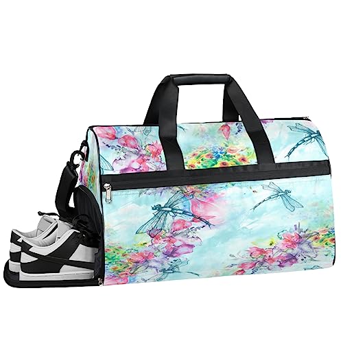 Wasserfarbe Camouflage Turnbeutel, Sport Turnbeutel mit Nassfach & Schuhfach, Turnbeutel für Damen, Turnbeutel für Männer, Workout-Tasche, Sporttasche, Weekender Tasche mit Schuhfach, Aquarell Libelle von Tavisto