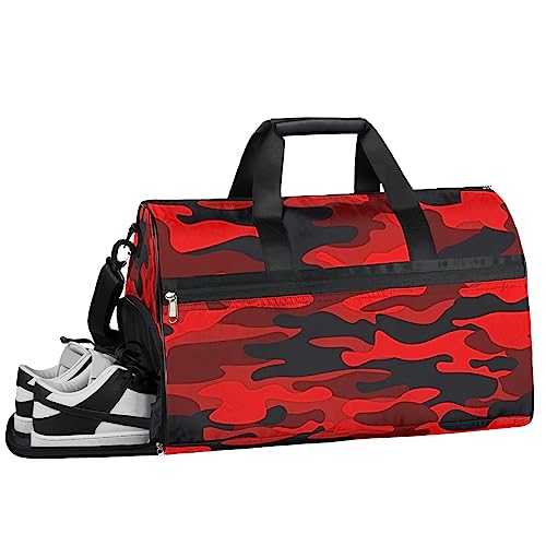 Zebra Tiger Turnbeutel, Sport Turnbeutel mit Nassfach & Schuhfach, Turnbeutel für Damen, Turnbeutel für Herren, Workout Tasche, Sporttasche, Weekender Bag mit Schuhfach, Rot Schwarz Camouflage, von Tavisto