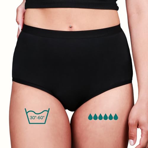 Taynie Comfort Bamboo ultra Perioden Unterwäsche starke Blutung - auslaufsichere & atmungsaktive Menstruationsunterwäsche - ersetzt 6 Tampons, Periodenslip bis 12 Std, waschbar 60°C (34, Schwarz) von Taynie