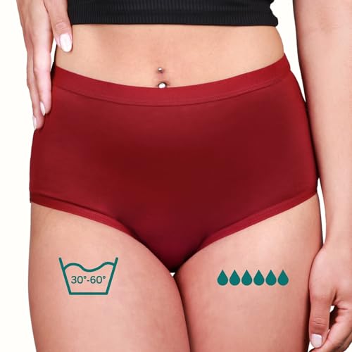 Taynie Comfort Bamboo ultra Perioden Unterwäsche starke Blutung - auslaufsichere & atmungsaktive Menstruationsunterwäsche - ersetzt 6 Tampons, Periodenslip bis 12 Std, waschbar 60°C (46, Rot-Braun) von Taynie