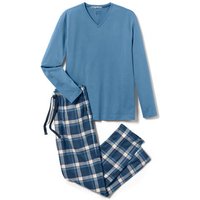 Pyjama mit Flanellhose, mittelblau kariert von Tchibo