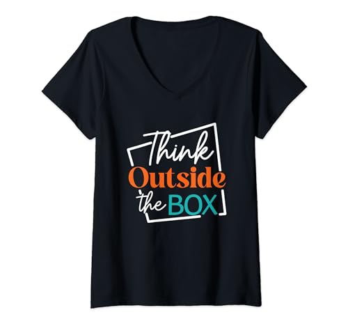 Damen Zitat "Think Outside The Box" T-Shirt mit V-Ausschnitt von Tcool