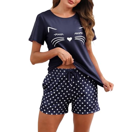 TeJoyce Schlafanzug Damen Kurz Pyjama Set Baumwolle Zweiteiliger Nachtwäsche Sommer Shorty Hausanzug Niedlich Kurzarm Polka Dot Schlafshort Loungewear TeJoyce Schlafanzug Damen Kurz Pyjama Set Baumwolle Zweiteiliger Nachtwäsche Sommer Shorty Hausanzug Niedlich Kurzarm Polka Dot Schlafshort Loungewear von TeJoyce
