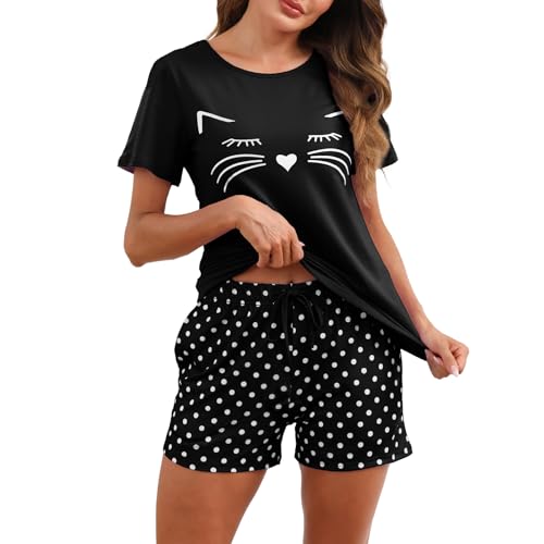 TeJoyce Schlafanzug Damen Kurz Pyjama Set Baumwolle Zweiteiliger Nachtwäsche Sommer Shorty Hausanzug Niedlich Kurzarm Polka Dot Schlafshort Loungewear TeJoyce Schlafanzug Damen Kurz Pyjama Set Baumwolle Zweiteiliger Nachtwäsche Sommer Shorty Hausanzug Niedlich Kurzarm Polka Dot Schlafshort Loungewear von TeJoyce