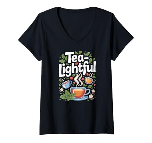 Damen Teelichter, gemütliches Brau-Enthusiasten-Design T-Shirt mit V-Ausschnitt Damen Teelichter, gemütliches Brau-Enthusiasten-Design T-Shirt mit V-Ausschnitt von Tea Enthusiasts Delightful Herbal Brew