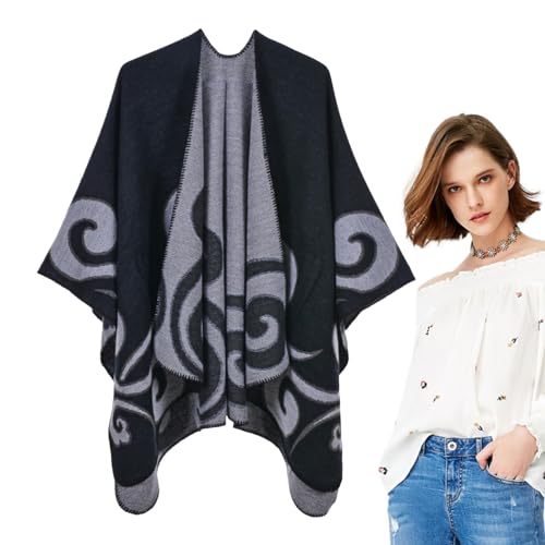 Tedious Schal-Wickelponcho für Damen, Poncho-Umhang mit offener Vorderseite - Winter Damen Cape Poncho,Weicher Pullover mit offenem Vorderumhang für Reisen, Party, Date von Tedious