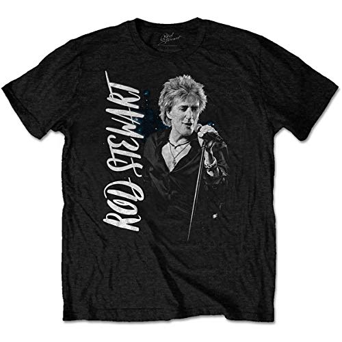 Rod Stewart Mic Stand Pose Blood Red Roses offiziell Männer T-Shirt Herren (X-Large) von Tee Shack