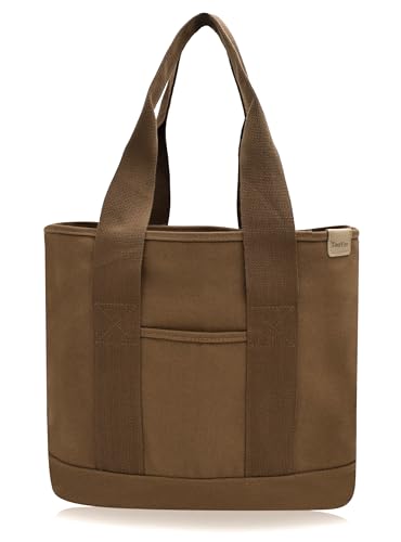 Damen Mittelgroß Handtasche Canvas Satchel Tote Bag Schultertasche Shopper für Bücher Alltag Arbeit kaffee von TeeYee