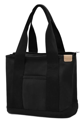 Damen Mittelgroß Handtasche Canvas Satchel Tote Bag Schultertasche Shopper für Bücher Alltag Arbeit schwarz von TeeYee