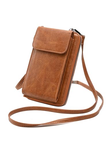 TeeYee Handytasche Kleine Umhängetasche PU Leder Crossbody Bag Multifunktion Geldbörse zum Umhängen braun von TeeYee