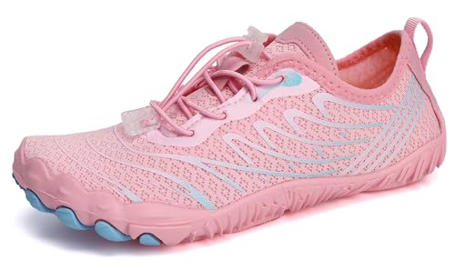 Teechodina Herren Barfußschuhe Zehenschuhe Wasserschuhe Strandschuhe Barfussschuhe Damen Barfußschuhe Traillaufschuhe Aquaschuhe Schwimmschuhe Surfschuhe, B Rosa, 36 von Teechodina