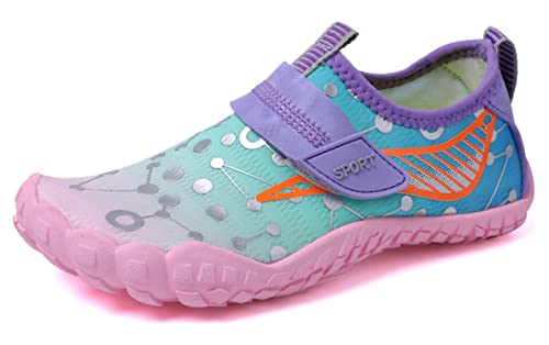 Teechodina Kinder Barfußschuhe Kleinkind Barfussschuhe Wasserschuhe Strandschuhe Schnell Trocknend Badeschuhe Aquaschuhe für Jungen Mädchen, A Lila, 34 von Teechodina